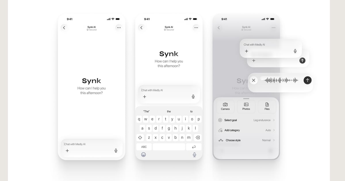 Synk AI onboarding and setup screens for building a first health plan
