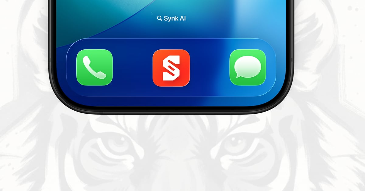 Synk AI app icon on iPhone showing sync and communication surfaces