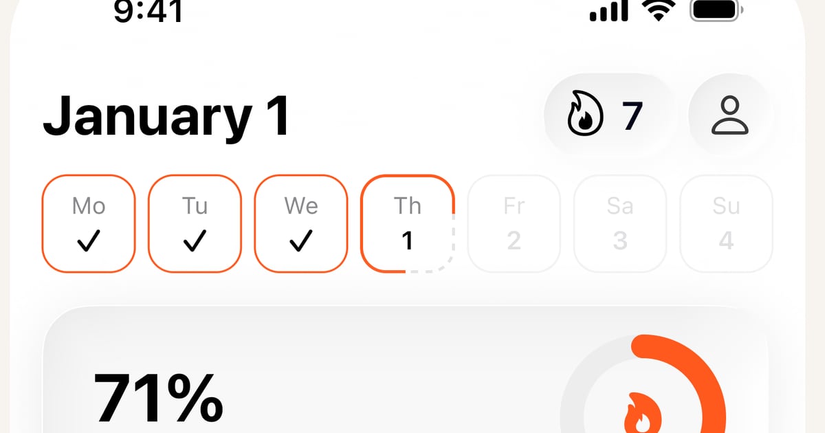 Synk AI daily progress screen with activity controls, streak progress, and start buttons