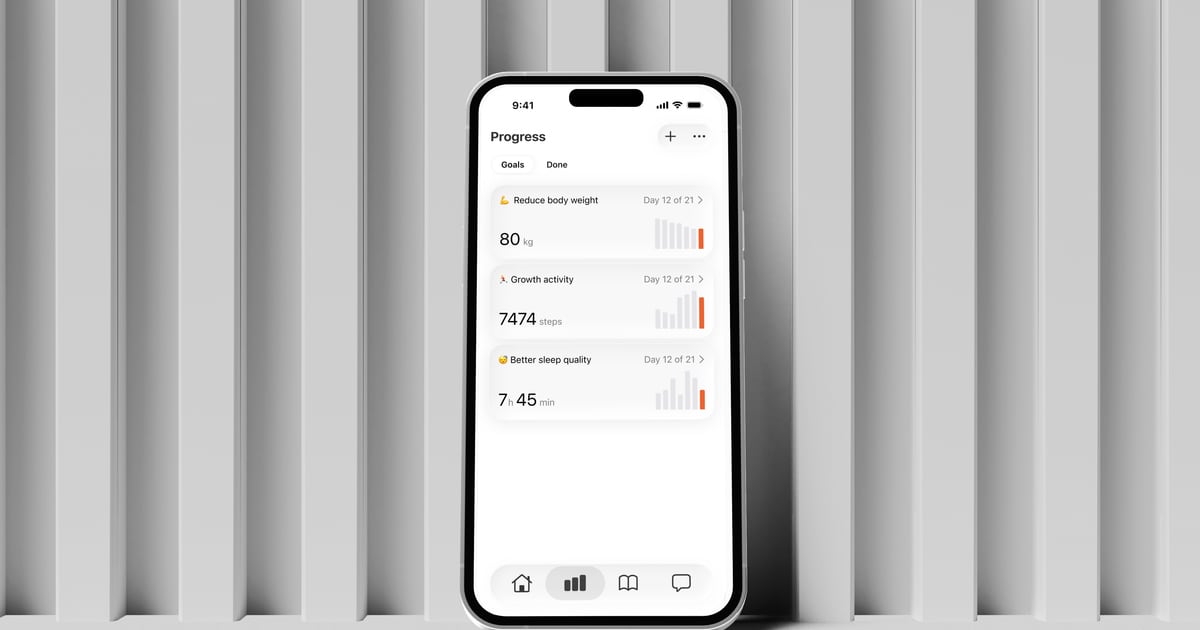 Synk AI Progress screen with goal metrics and health history charts